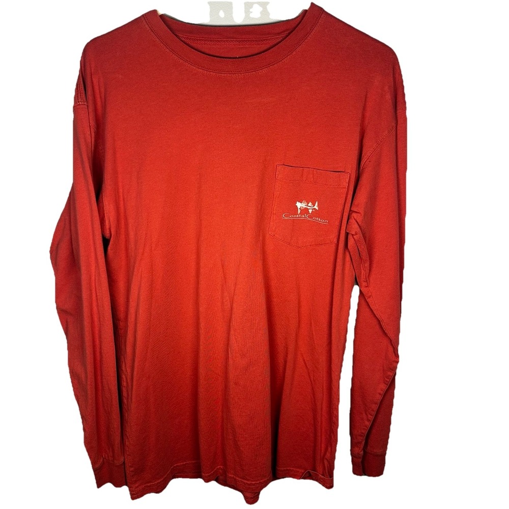 Coastal Cotton Long Sleeve T-Shirt Men's Medium Chili/Orange‎ W/ Front Pocket